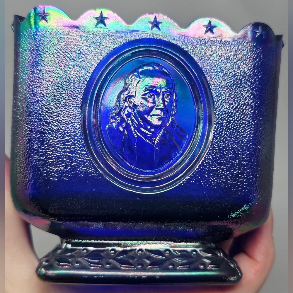 Fenton Cobalt Blue Carnival Glass Square Candy Dish Presidential Bicentennial - Picture 3 of 15